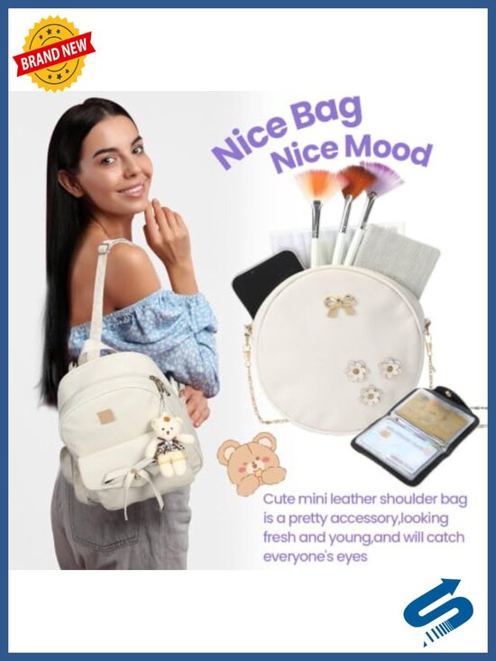 Mini PU Leather Backpack Purse Set with Bowknot main image 6